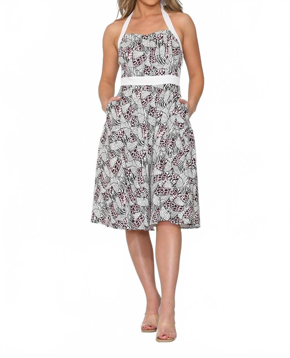 NEW ORCHID BLOOM zebra leopard halter dress in multi